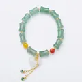 Natural green aventurine bamboo-shaped beaded bracelet with red agate and money bag charm - 8*12MM Green Tianshan Bamboo Money Bag Red Agate Style