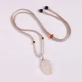 Natural chalcedony leaf pendant necklace with elegant hand-woven beige rope cord - Khaki Chalcedony Lucky Leaf Necklace