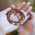 Handcrafted double-layer 6mm white jade and sandalwood bracelet with gold cloud charm - Silver Filigree Lucky Cloud Jade Style