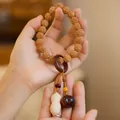 Pulsera de Rudraksha natural con colgante de cacahuete y anillo de madera zen - Diseño de Caqui (MNSL16-01)