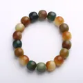 Weathered Bodhi Root bead bracelet with multi-color jade-like polished translucent stones - Dunhuang White Bodhi Barrel Beads