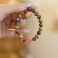 Bracciale in legno di agar naturale con ciondolo PiXiu in agata rossa e distanziatori - Stile Agata Nanhong Loto