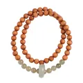 Double-wrap sandalwood bracelet with green jadeite rings in traditional Chinese style - Dark Cyan Jade Style