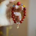 Bracelet en agate dragon naturelle avec perles rouges et breloque queue de poisson - Style Pendentif Queue de Dragon