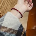 Pulsera de cinabrio natural con plata S925 y cuenta de oro de jade Hetian - Estilo Perlas de Plata Bañadas en Oro / Cuentas de Cinabrio 4mm