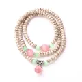 Star Moon Bodhi beads wrap bracelet with pink cat eye stones and green accents - Star Moon Bodhi Pink Green Multi Cat's Eye