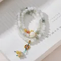 Bracciale di perle in giada naturale a 3 giri con pendente a fiore e nappa - Giada Tianshan Ghirlanda di Fiori Nappina 2