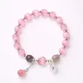 Pink cat eye stone beaded bracelet with silver charm and grey gemstone accents - Pink Cat's Eye Tassel Style