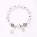 Elegant white cat-eye stone beaded bracelet with labradorite beads and silver charms - Silver Gray Cat's Eye Tassel Style