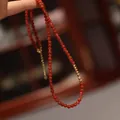 Βραχιόλι με φυσικές χάντρες αχάτη 4mm με χρυσές λεπτομέρειες και ρυθμιζόμενη αλυσίδα - Κολιέ Κόκκινου Αχάτη Με Ασημένιους Αποστάτες