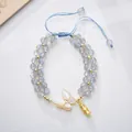 Bracelet double rang en pierre bleue avec pendentif papillon et cordon tressé ajustable - Style Papillon Pierre de lune / Pierre de lune Gris Bleu