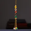 Ciondolo per auto in agata e cristallo con corda intrecciata colorata e perle incise - Stile Perla Grande