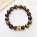 Natural yellow blue tiger eye beaded bracelet with gold protective charm bead - Yellow Blue Tiger's Eye Amulet Style