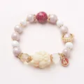 Neunschwänziger Fuchs Weihrauch-Asche-Porzellanperlenarmband mit Glücksbringer-Anhänger - Lackperle Räucherasche Keramik Feng Jiu Stil