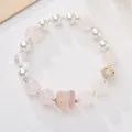 Handmade rose quartz and fluorite lion bracelet with pearls and gold accents - Rose Quartz Fluorite Lion Style