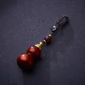 Portachiavi zucca in legno di sandalo rosso con ciondolo loto e corda intrecciata - Portachiavi A Forma Di Zucca In Legno Di Palissandro (apribile)
