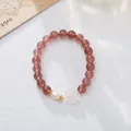 Natural strawberry quartz bead bracelet with flower charm and pearl accents for women - Strawberry Crystal Plum Flower Style