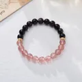 Natural strawberry crystal and obsidian beaded bracelet with gold pavé spacers on white base - Obsidian Strawberry Crystal Mixed Style