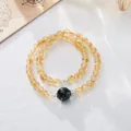 Double-layer citrine beaded bracelet featuring a dark green bead and silver accents - 6mm Yellow Azozeo Double Layer Phantom Imitation