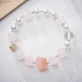 Pink rose quartz beaded bracelet with white pearls and a carved fox pendant charm - Rose Quartz Yanyuan Lion Style