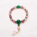 Pink crystal eighteen seeds buddhist prayer beads bracelet with silk tassels - Bosi Jade Chrome Jadeite Style