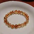 Brazilian yellow citrine beaded bracelet with clear crystals and red cord detail - 9mm Dark Yellow Azozeo Single Strand