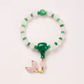 Pink crystal and green agate 18-seed prayer beads bracelet on white background - 8mm Rose Quartz Style