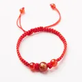 Handmade red cord bracelet with agate beads and golden Year of the Rat zodiac pattern - Zodiac Rat