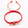 Red braided rope bracelet with agate beads and golden Chinese zodiac rooster engraving - Zodiac Rooster