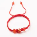 Handmade red cord bracelet with red beads and a golden zodiac dog charm for good luck - Zodiac Dog