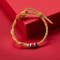 Handgeflochtenes rotes Glücksarmband mit Goldfäden und verstellbarem Knoten für Unisex - Schlange-zu-Drache-Schnur (Verstellbare Schlange)