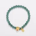 Pulsera de cuentas de jade verde azul de 6mm con gato de la suerte dorado y amuleto - Estilo Gato Suerte Jadeíta Blue Water