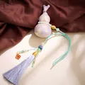 Purple ceramic gourd charm with golden texture, white pearls and light purple tassel - Tri-Color Lacquer Gourd Wealth God Car Charm (Random Color)