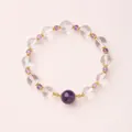 8mm natürliches Lavendel Amethyst Armband mit Bergkristall und goldenen Filigran-Details - Klar/Lila (Weißkristall Amethyst)
