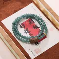 Double-layer beaded bracelet with green jade beads and hand-carved wood pendant - Blue Water Jadeite Bracelet