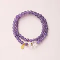 Bracelet double rang en perles d'améthyste avec pendentif porte-bonheur et breloque animal - Style Pendentif Ours Nœud Papillon / Style de Perle Violette