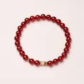 Natural red agate beaded bracelet with golden fish charm and enamel bead decor - 6mm / Red Agate Koi Style