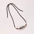Collar colgante de ágata tibetana vintage con perla Dzi de nueve ojos y cordón ajustable - Azul marino