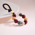 Natürlicher Bodhi-Anhänger mit Multi-Edelstein-Perlen und hochwertigem braunem Webband - 10mm Multi-Schatz Bodhi Münze Schlüsselanhänger