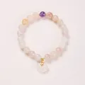 Close-up of natural stone bracelet with purple bead and white cloud pendant decoration - Amethyst With White Chalcedony Ruyi Pendant Style