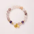 8mm natural violet gemstone beaded bracelet with gold lily of the valley floral charms - Amethyst Double Lily of the Valley Style