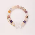 8mm natural purple stone bead bracelet with crystal butterfly charm and gold accents - Amethyst White Crystal Bow Style