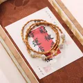 Bamboo-shaped brown beads multi-layer bracelet with white bodhi seeds and crystal charm - Olive Core Bone and White Crystal Bracelet