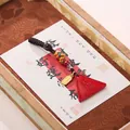 Traditional red Chinese lucky amulet with rainbow woven cord and golden metal scripture charm - Triangle Red Sand Keychain Pendant