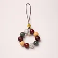 Natürlicher Bodhi-Perlen-Schlüsselanhänger mit Achatring und lila Kordel für Handy - 10mm Multi-Schatz Bodhi Münze Handykette