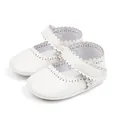 White leather baby Mary Jane shoes with scalloped edges and cutout floral details - 11cm (0-6Months) / White