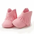 Detail of pink baby fringe boots with side zipper and soft sole for toddlers - 11cm (0-6 Months) / Pink