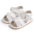 White faux leather baby sandals with cross straps and silver buckle for summer infants - 12cm (6-12 Months) / White