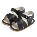 Infant summer sandals in black pebble grain leather with cross strap and buckle - 12cm (6-12 Months) / Black