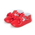 Red shiny patent leather baby girl princess shoes with large bow and scalloped trim - 12cm / Red